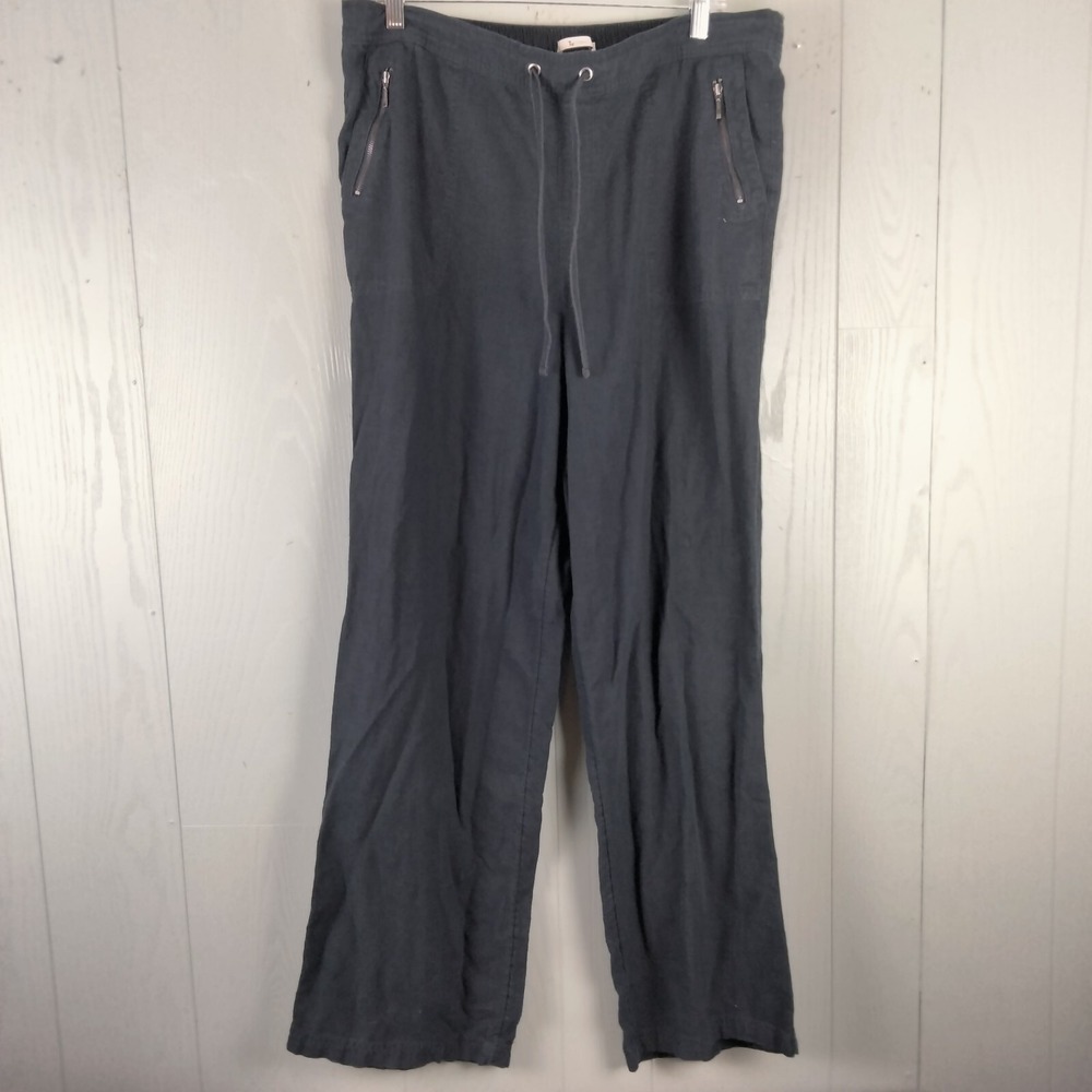 Tu Pull On Pants Womens 16L Black Linen Blend Summer Pockets Drawstring Everyday